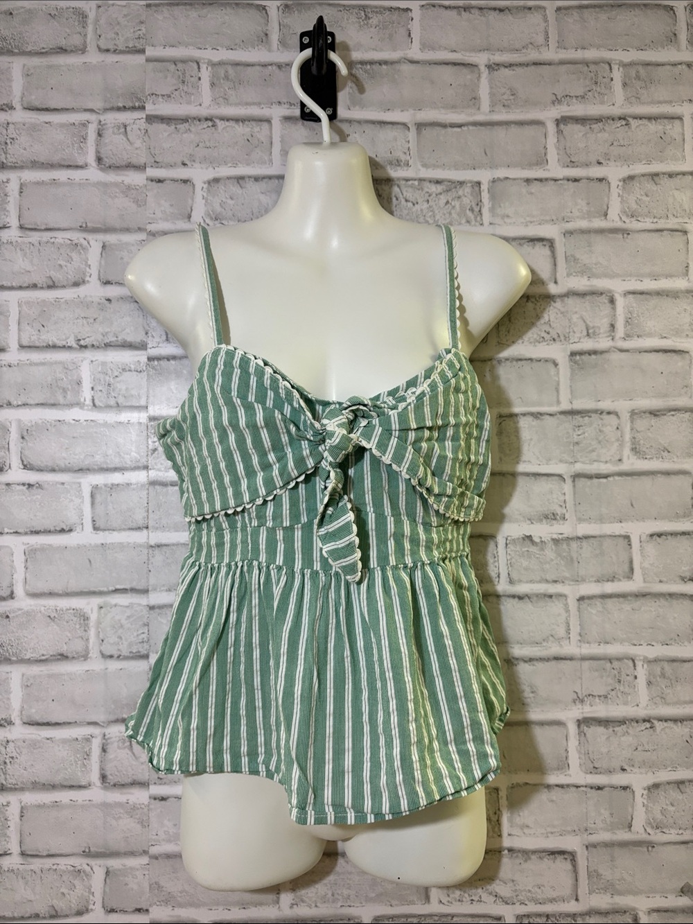 Old Navy Green and White Striped Tie-Front Camisole, medium